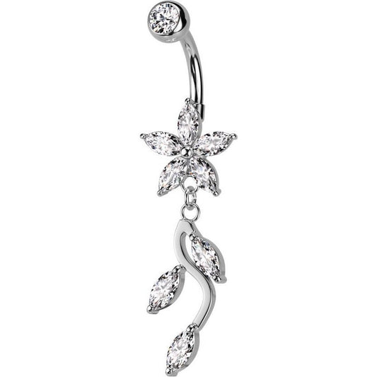 Belly Button Piercing Flower dangle Zirconia