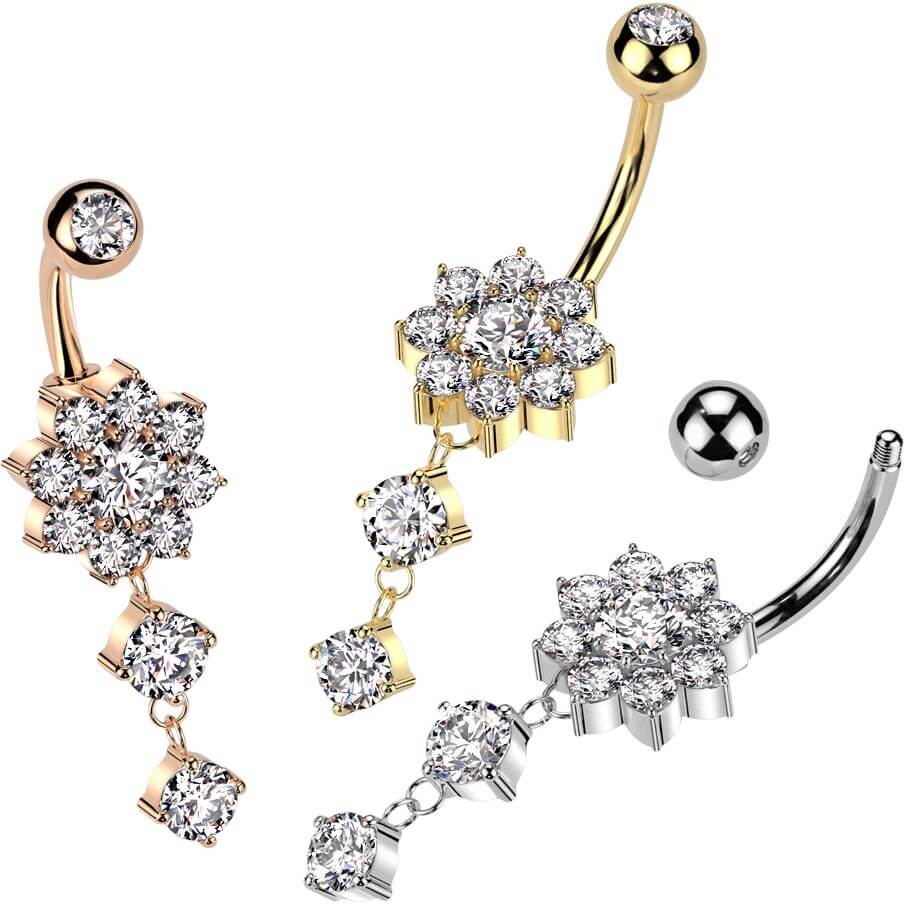 Piercing Nombril Pendentif Fleur Zircone