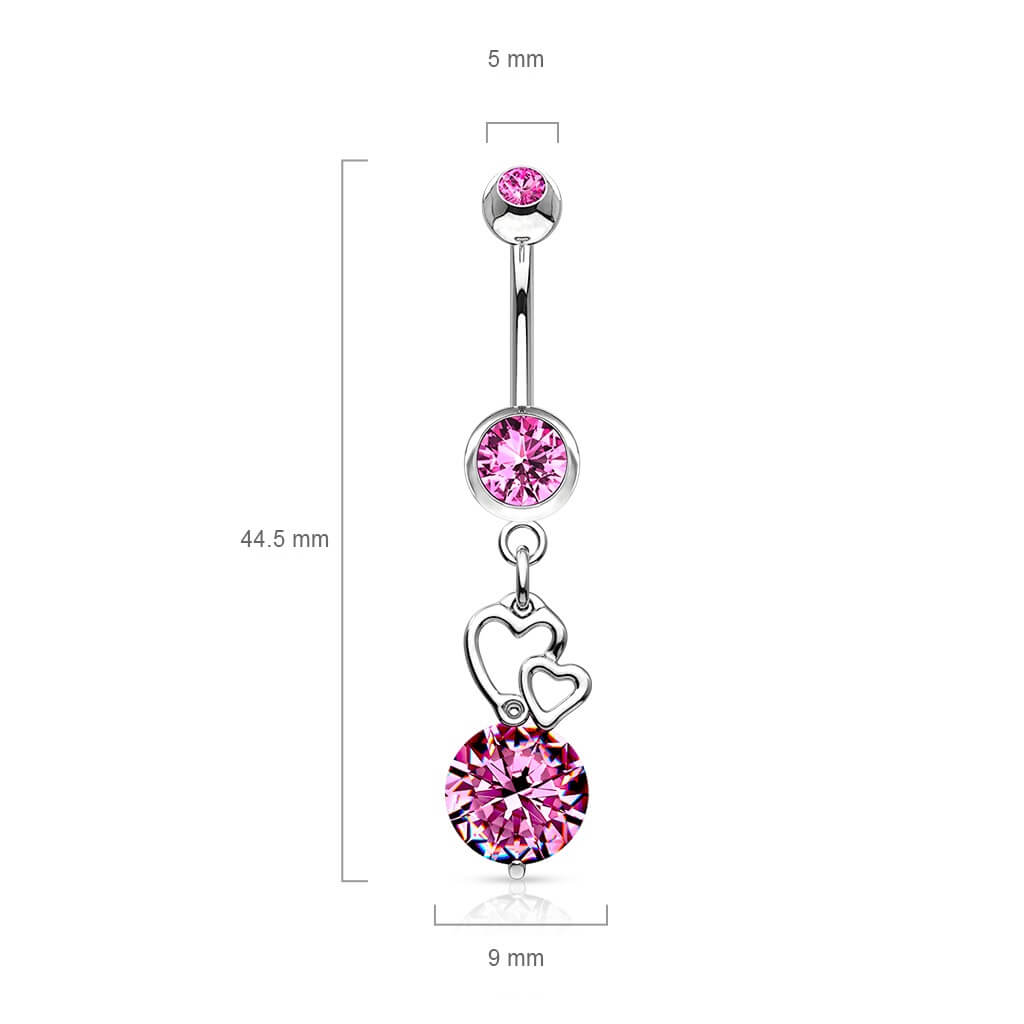 Belly Button Piercing Heart dangle Zirconia Silver