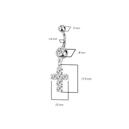 Bauchnabelpiercing Kreuz beweglich Zirkonia