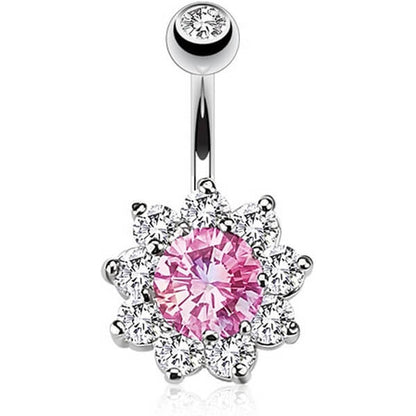 Belly Button Piercing Flower Zirconia Silver