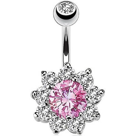 Belly Button Piercing Flower Zirconia Silver