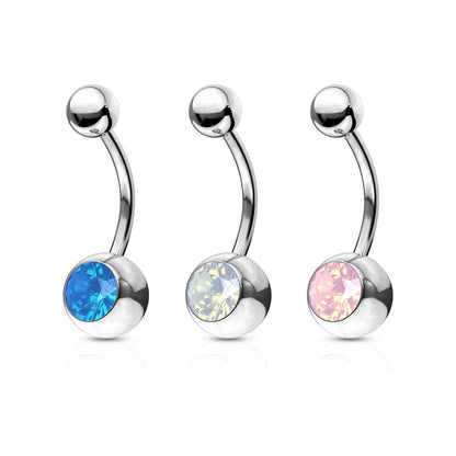 Belly Button Piercing Bezel setting Opal Silver