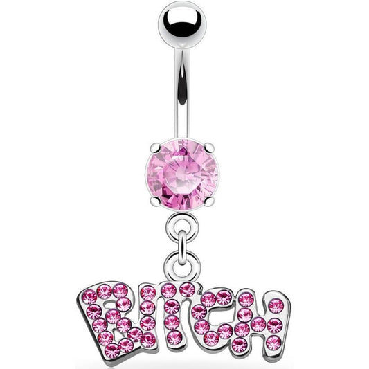 Belly Button Piercing BITCH dangle Zirconia Silver