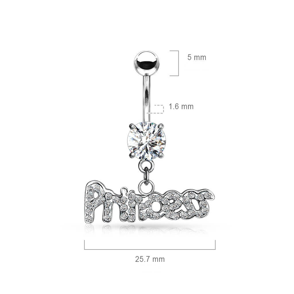 Piercing Ombelico Scritta Princess in zirconi