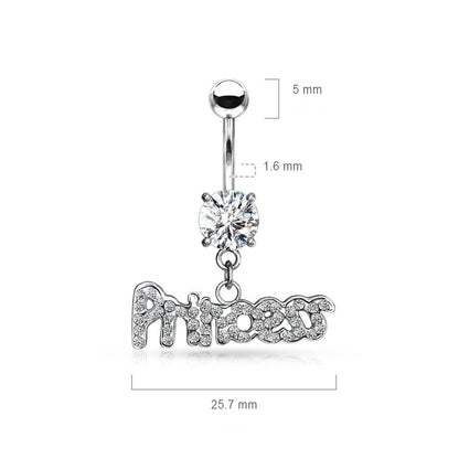 Piercing Ombelico Scritta Princess in zirconi