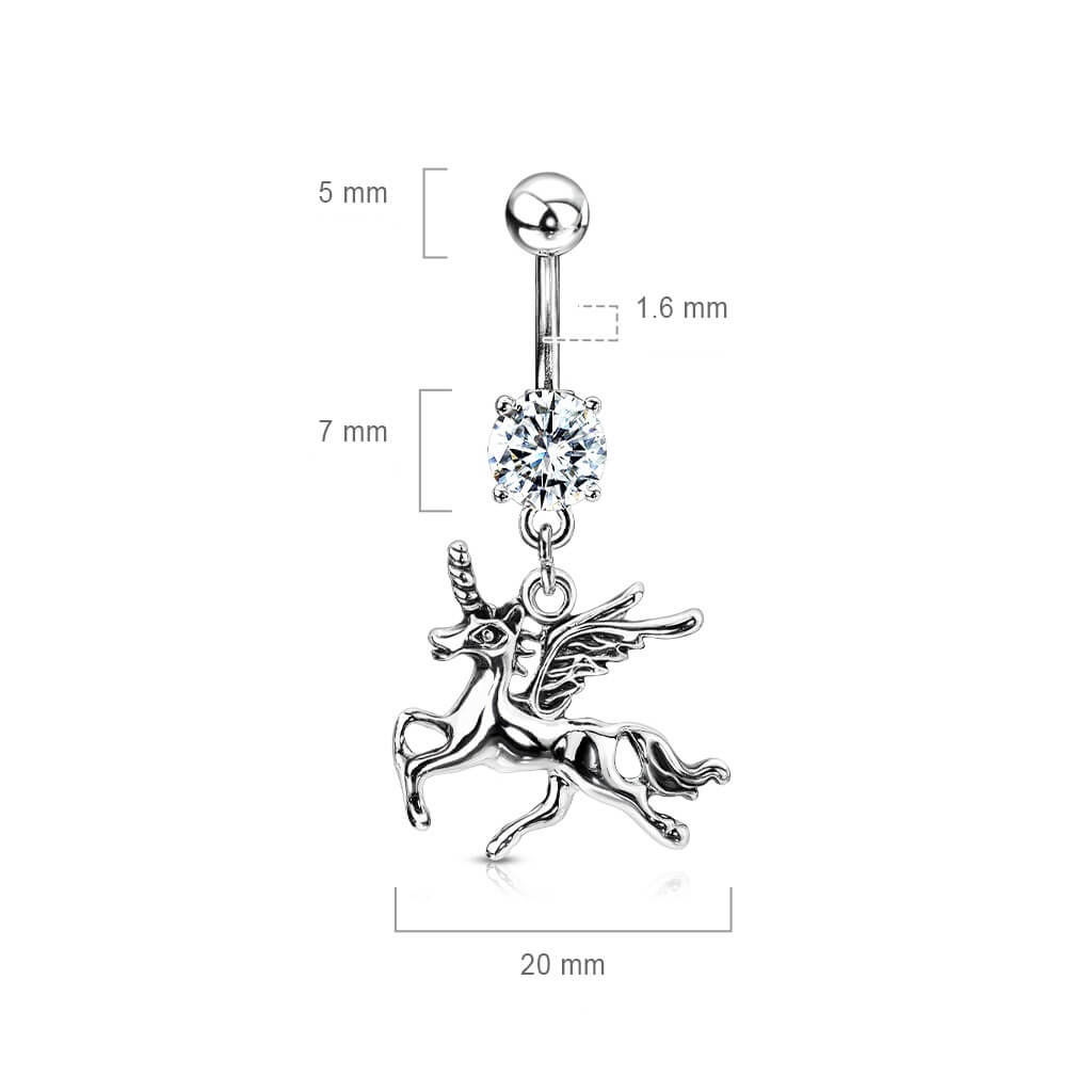 Piercing Nombril Pendentif Licorne Zircone Argent