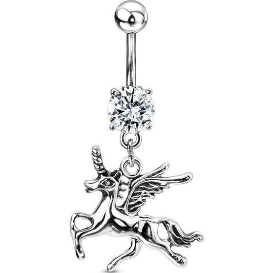 Belly Button Piercing Unicorn dangle Zirconia Silver