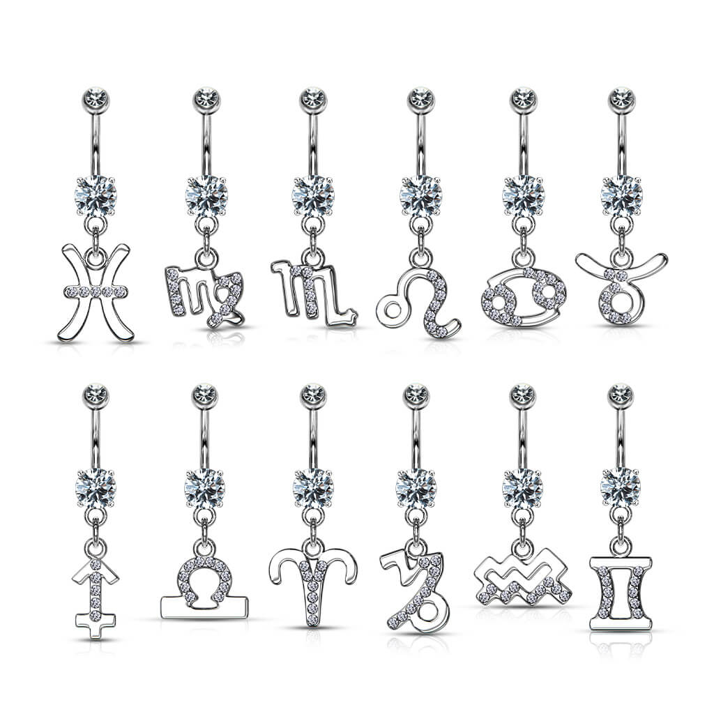 Piercing Nombril Pendentif Signe du Zodiaque Zircone Argent