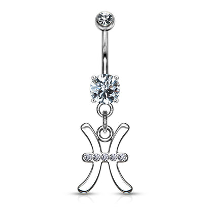 Piercing Nombril Pendentif Signe du Zodiaque Zircone Argent