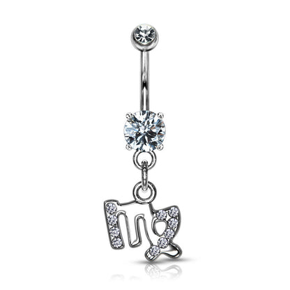 Belly Button Piercing Zodiac sign dangle Zirconia Silver