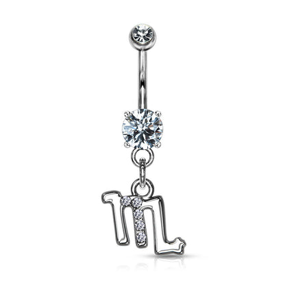 Piercing Nombril Pendentif Signe du Zodiaque Zircone Argent