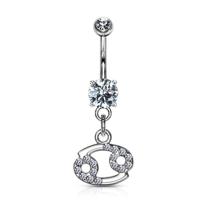 Belly Button Piercing Zodiac sign dangle Zirconia Silver