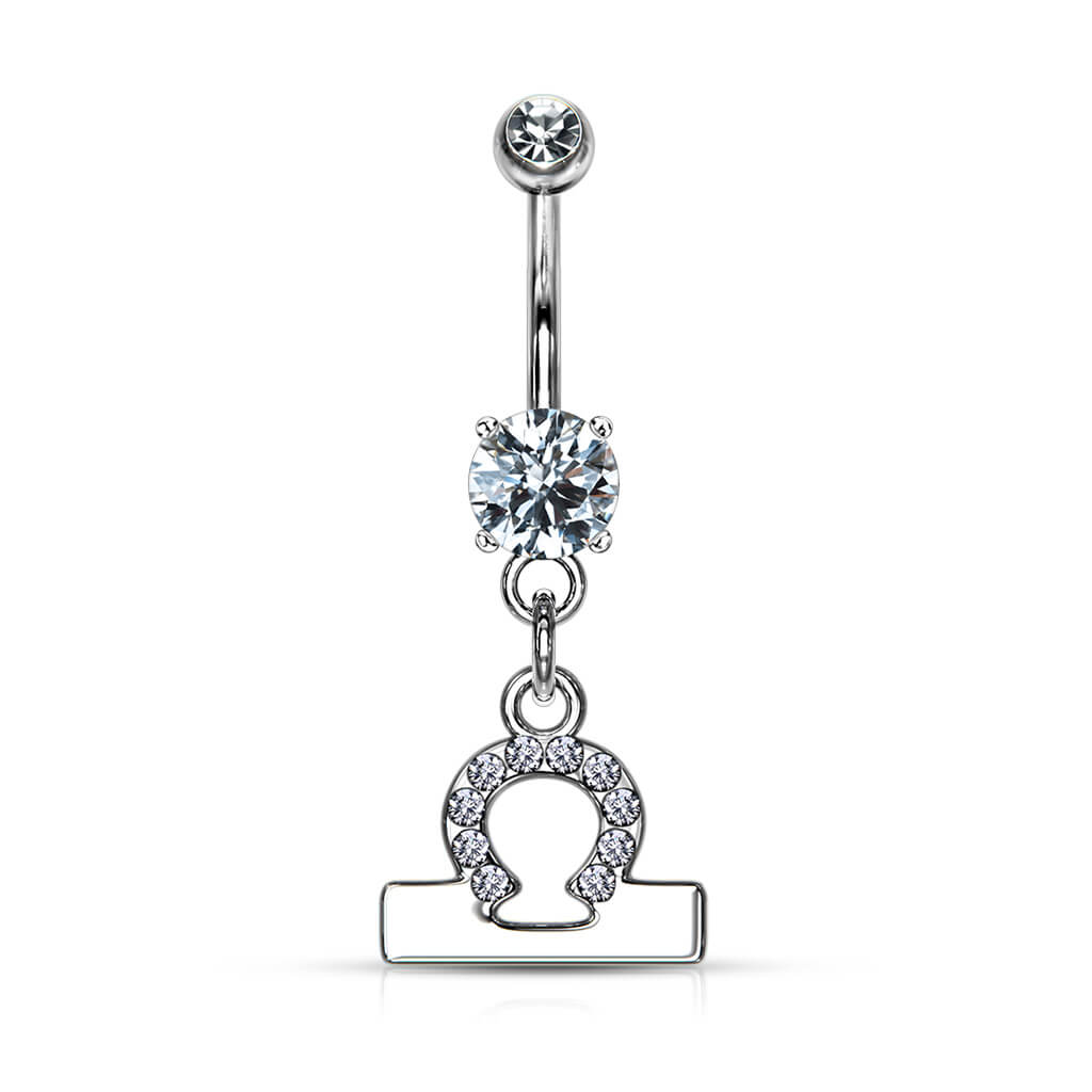 Belly Button Piercing Zodiac sign dangle Zirconia Silver