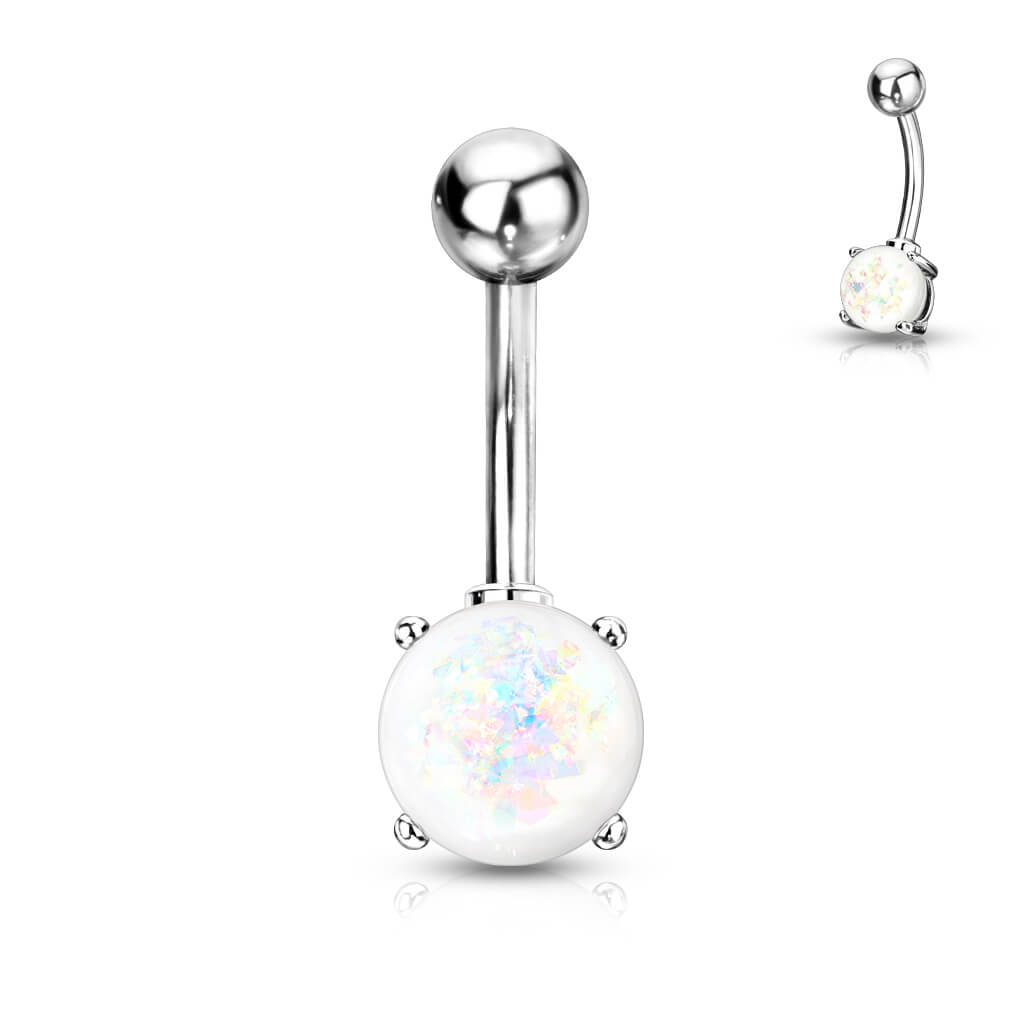 Belly Button Piercing Opal Silver