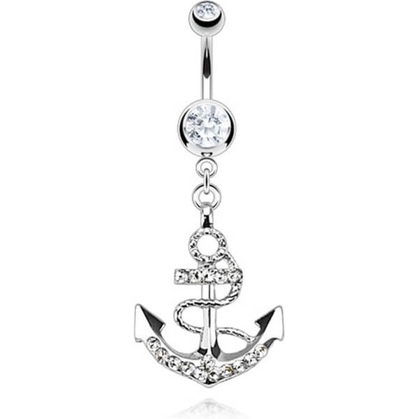 Piercing Nombril Pendentif Ancre Zircone Argent