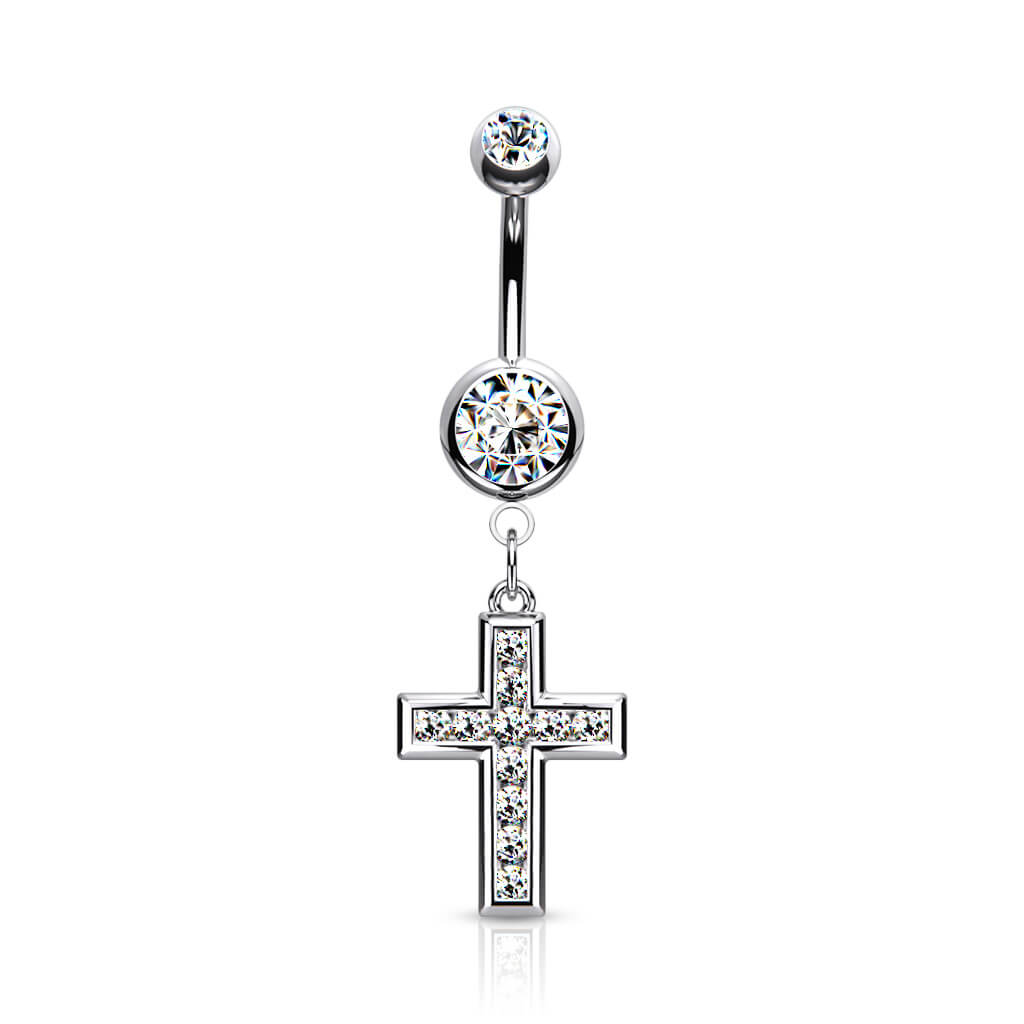 Belly Button Piercing Cross dangle Zirconia