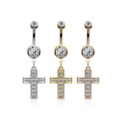 Piercing Nombril Pendentif Croix Zircone