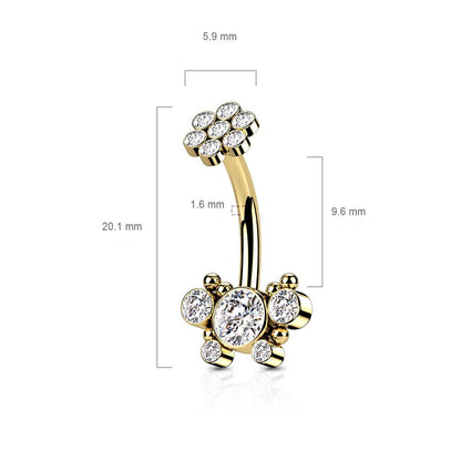 Piercing Nombril Fleur Zircone Filetage Interne