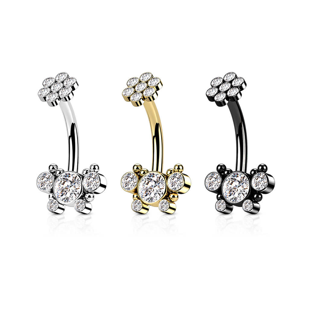 Piercing Nombril Fleur Zircone Filetage Interne