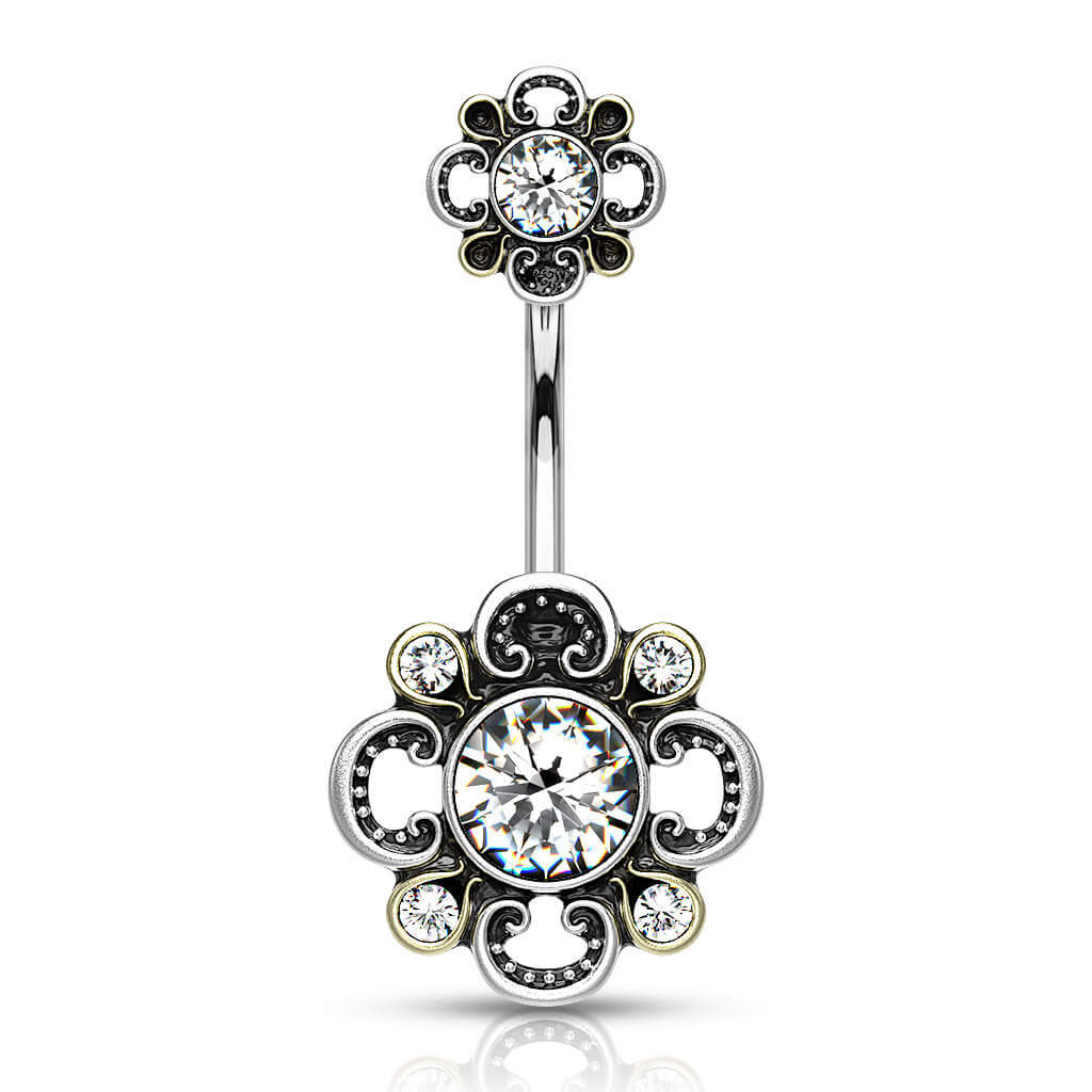 Bauchnabelpiercing Blume Zirkonia Silber