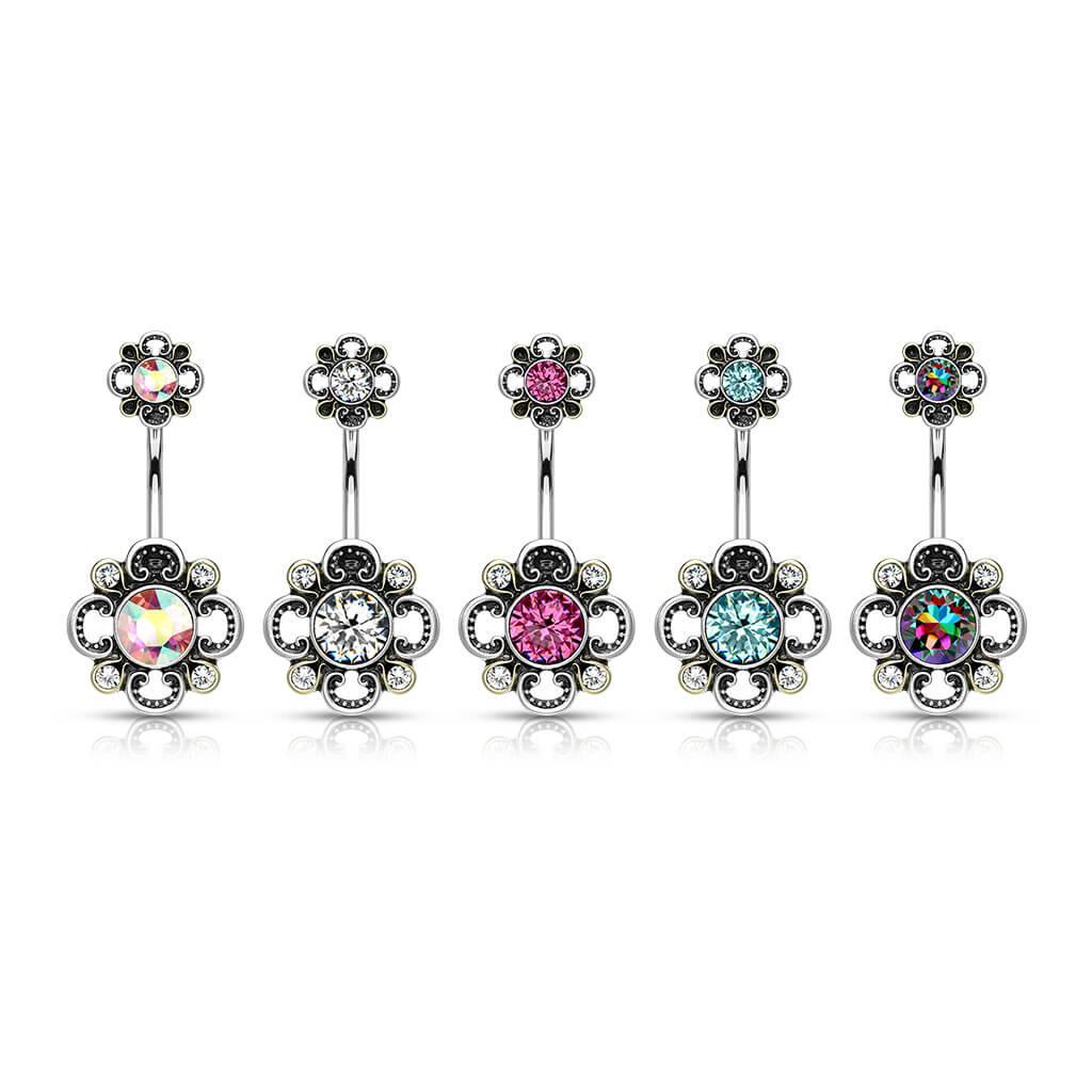 Bauchnabelpiercing Blume Zirkonia Silber