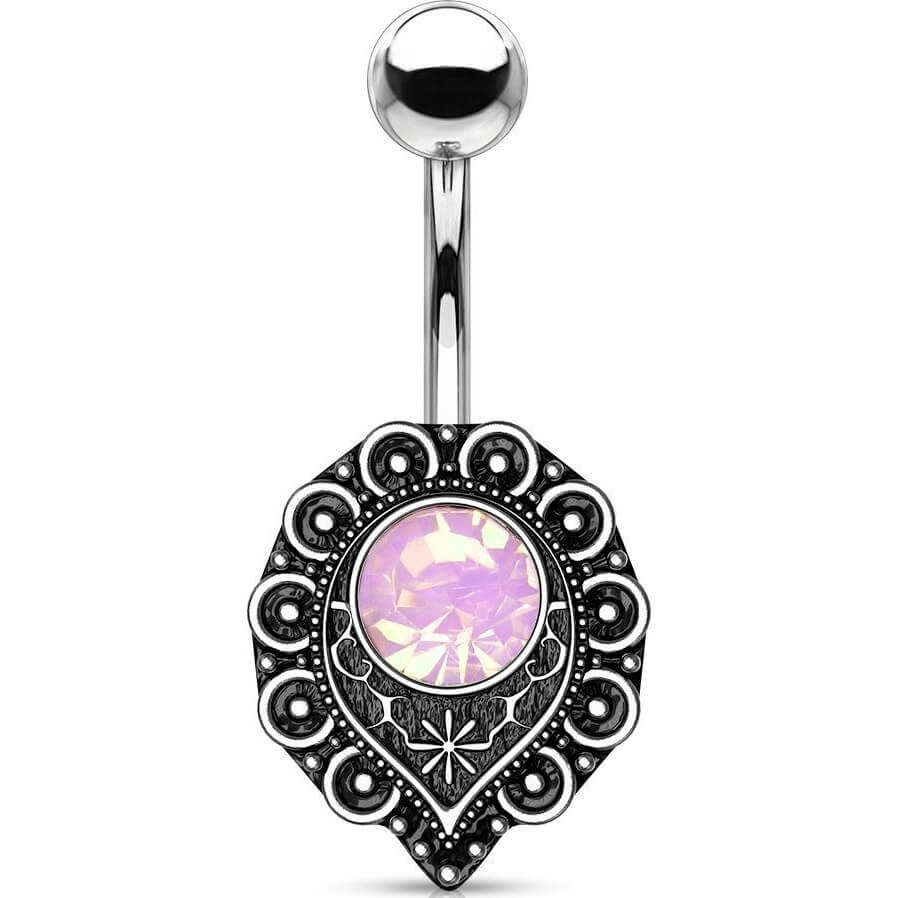 Belly Button Piercing Vintage Opal Silver