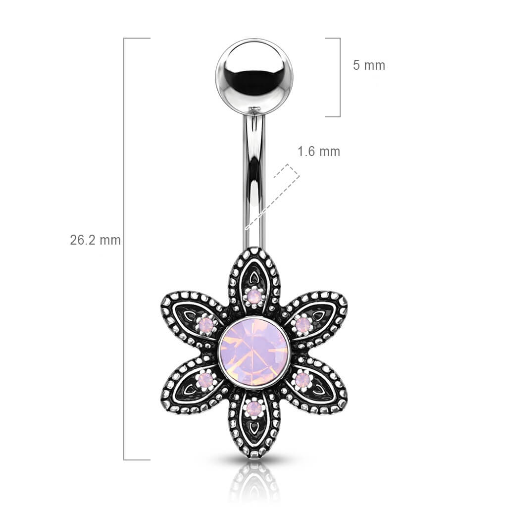 Bauchnabelpiercing Blume Opal Silber