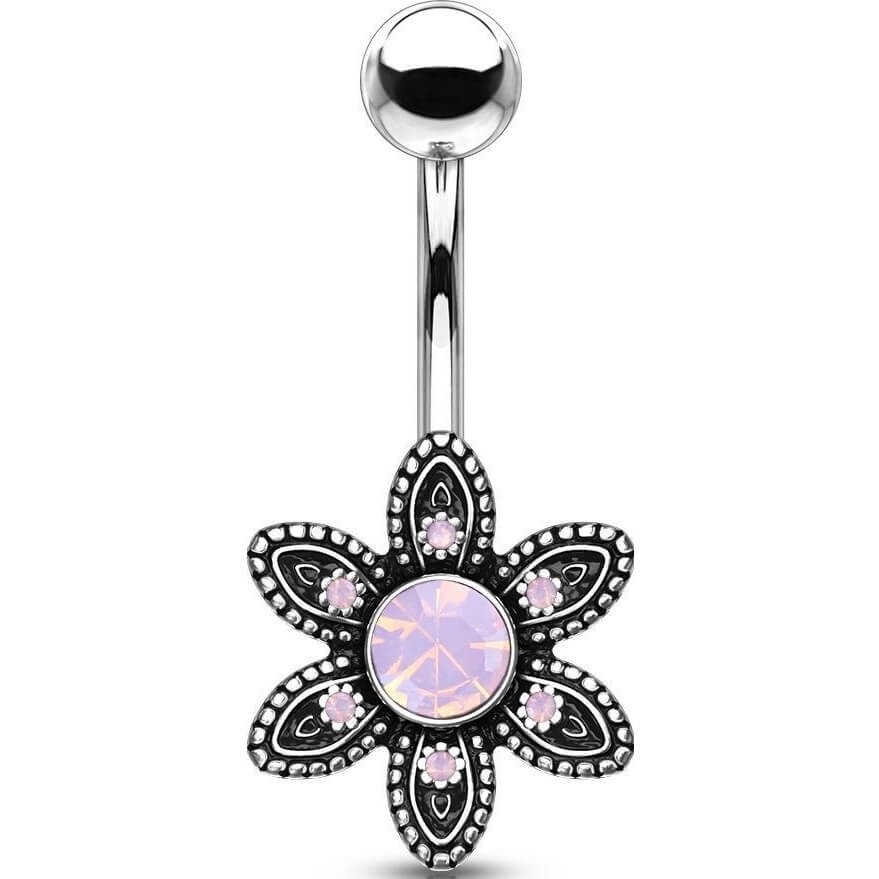 Belly Button Piercing Flower Opal Silver