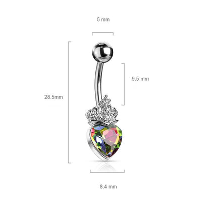 Piercing Ombelico Cuore coronato argento e zirconi