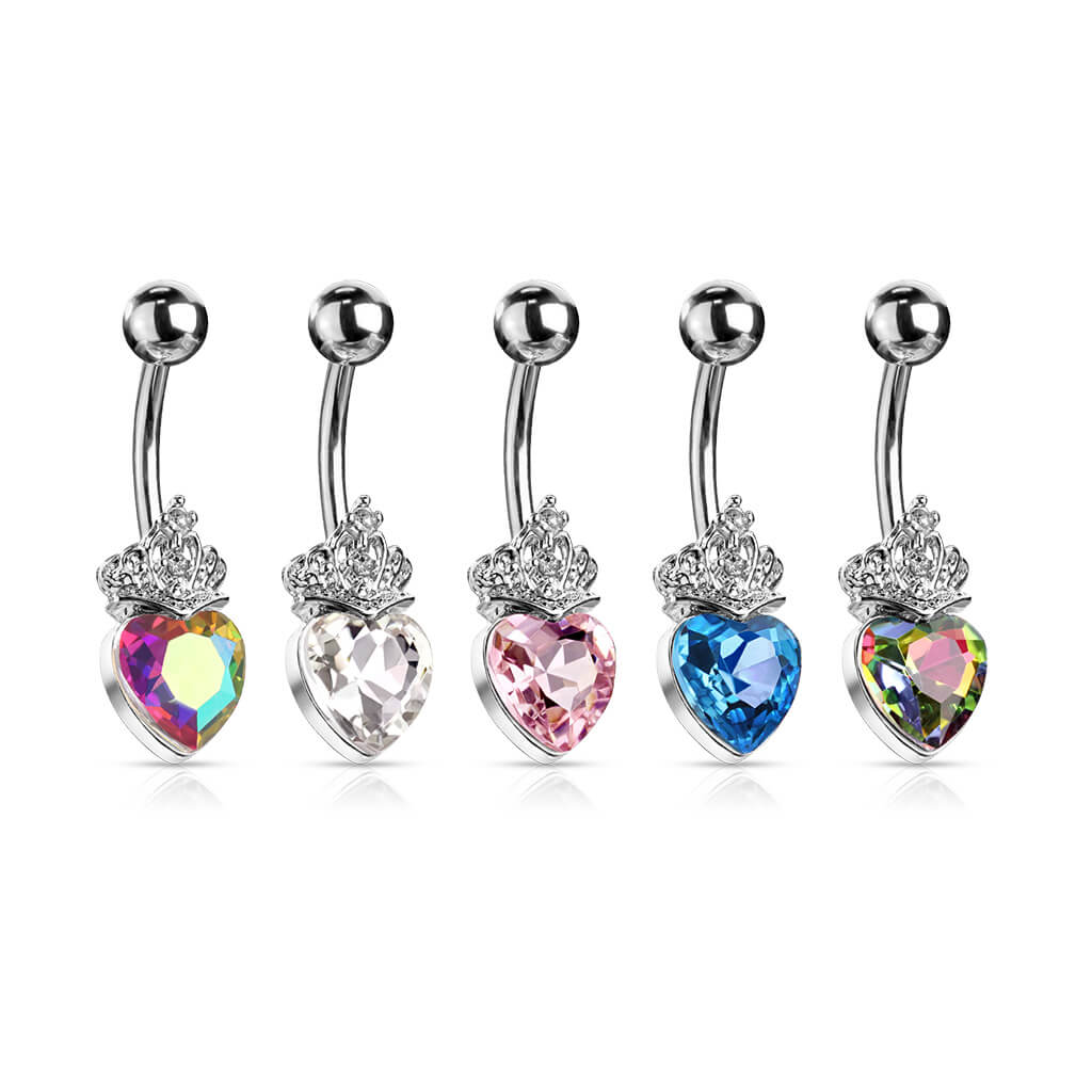 Belly Button Piercing Heart Crown Zirconia Silver