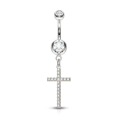 Piercing Nombril Pendentif Croix Zircone