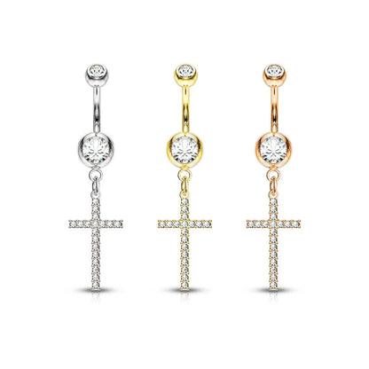 Piercing Nombril Pendentif Croix Zircone