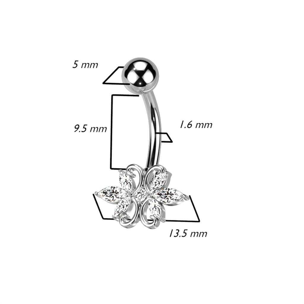 Piercing Ombelico Zirconi a doppio cuore