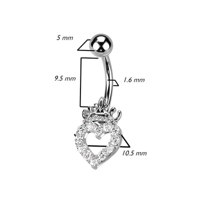 Belly Button Piercing Heart Crown Zirconia