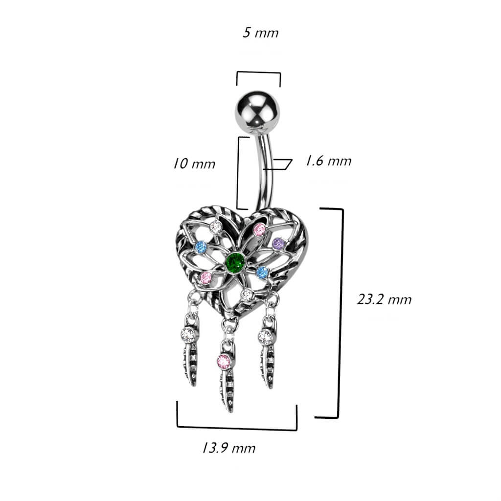 Piercing Ombelico Cuore di zirconi e argento