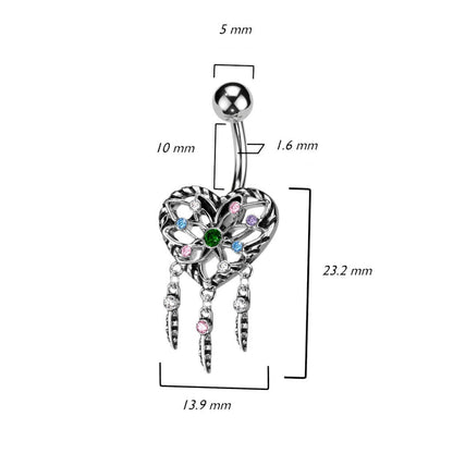 Belly Button Piercing Heart Zirconia Silver