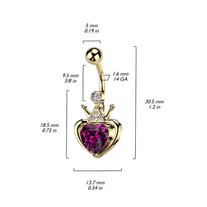 Belly Button Piercing Heart Crown Zirconia