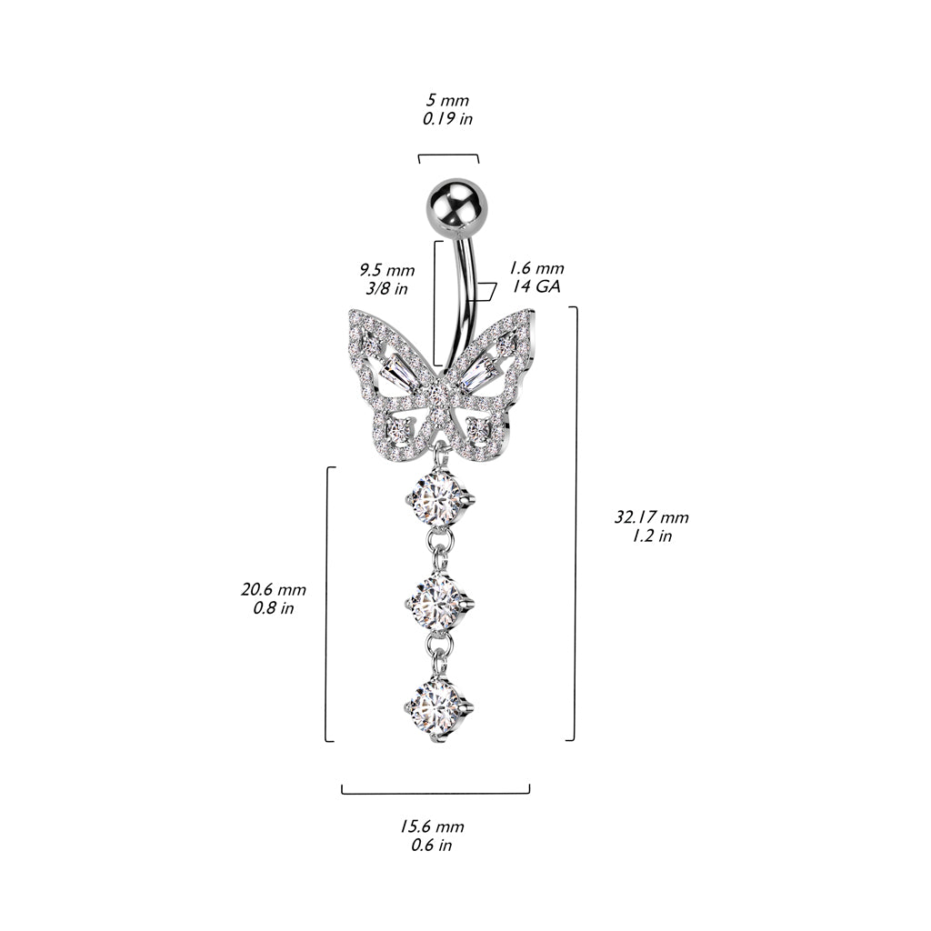 Belly Button Piercing Butterfly dangle Zirconia