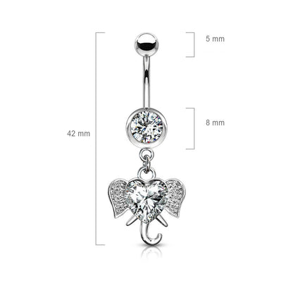 Piercing Nombril Pendentif Éléphant Zircone Argent