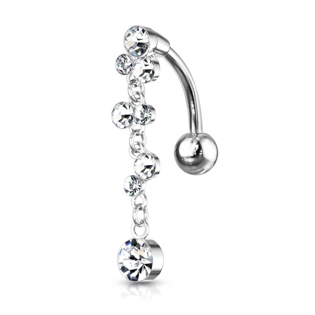 Piercing Nombril Pendentif Bulles Inversé Zircone Argent