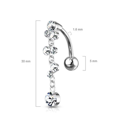 Piercing Ombelico Sfere Top Down pendenti zirconi e argento