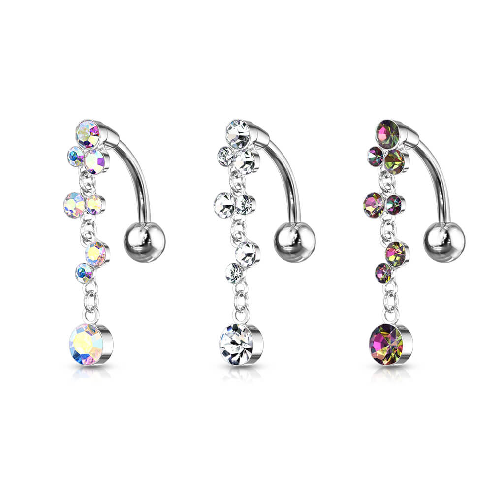 Piercing Ombelico Sfere Top Down pendenti zirconi e argento