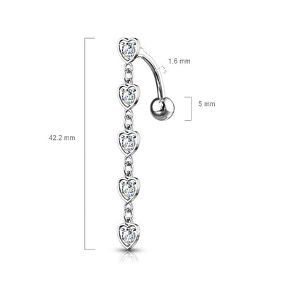 Piercing Nombril Cœur Pendentif Zircone Argent