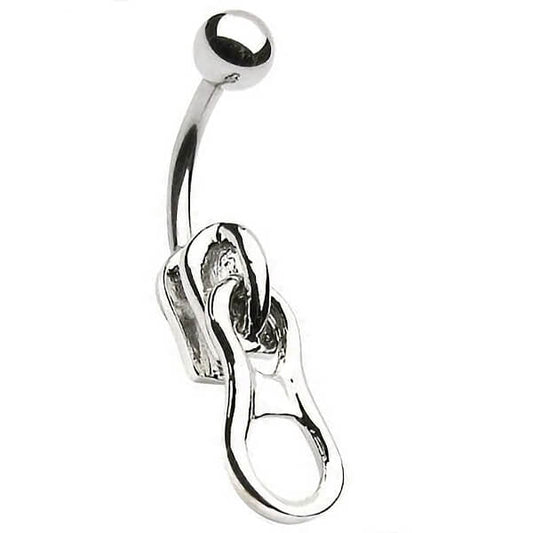 Belly Button Piercing Zipper Silver