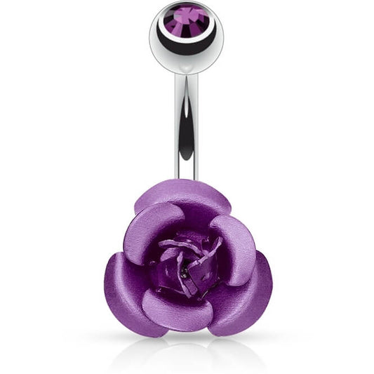 Piercing Ombelico Zircone e rosa di metallo