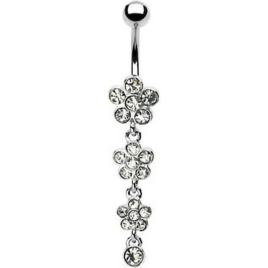 Piercing Ombelico Pendente con fiori di zirconi