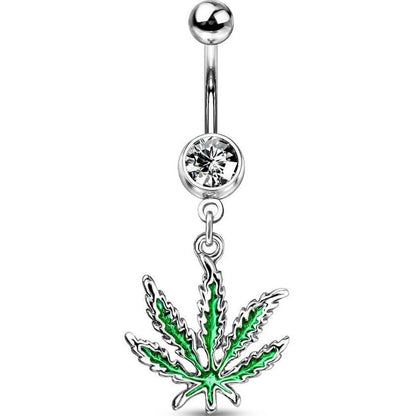 Belly Button Piercing Hemp Leaf dangle Zirconia Silver