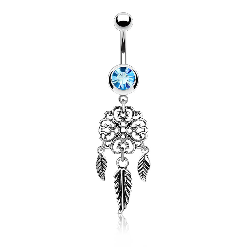 Belly Button Piercing Dream Catcher Zirconia Silver