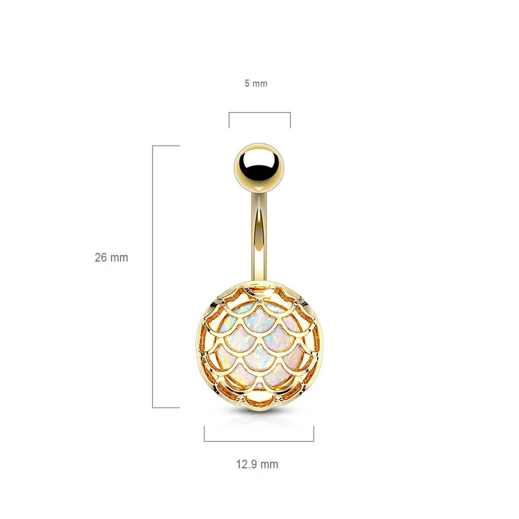 Bauchnabelpiercing Fischschuppen Opal Gold PVD